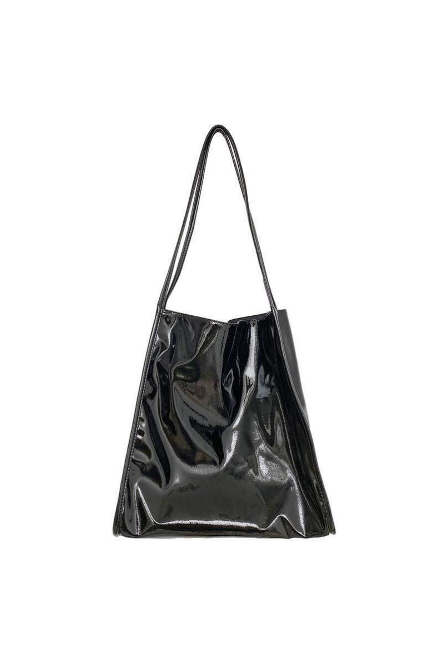 Women's Vegan Patent Leather Tote Bag Soft Shopper Bag Casual Shoulder